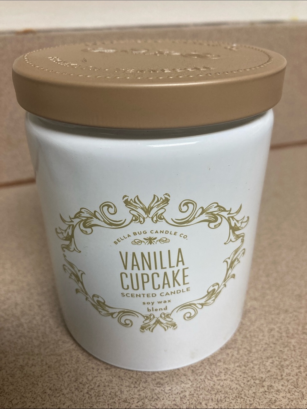 Vanilla Cupcake Scented Candle - White with Tan Lid